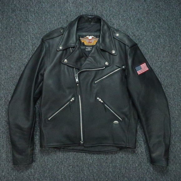 VINTAGE Harley Davidson Jacket Mens Medium‎ Black Leather Motorcycle Biker USA